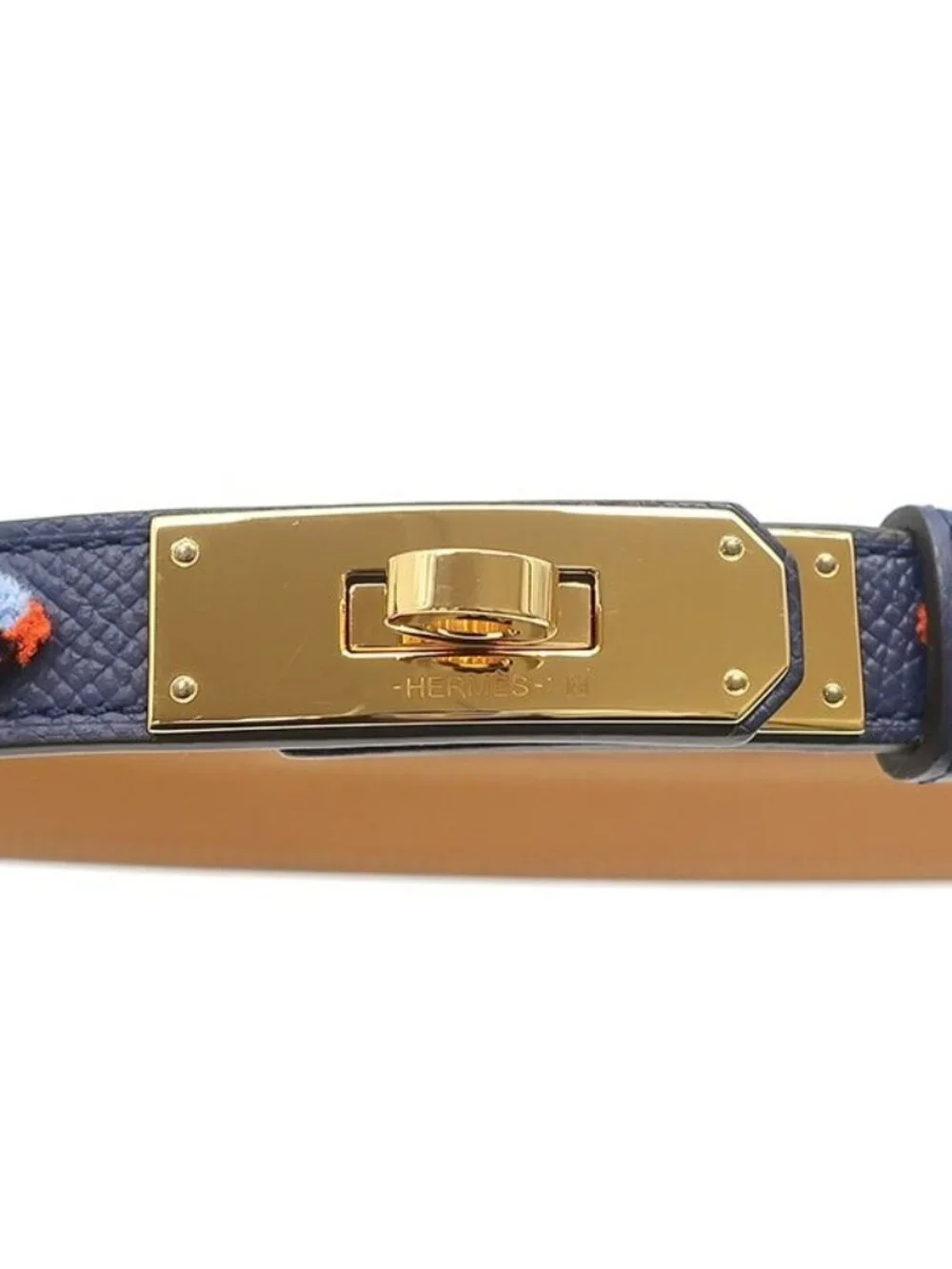 Hermes Belt Kelly Velvet 18 Veau Blue Safel Multicolor Gold Turnlock Slide